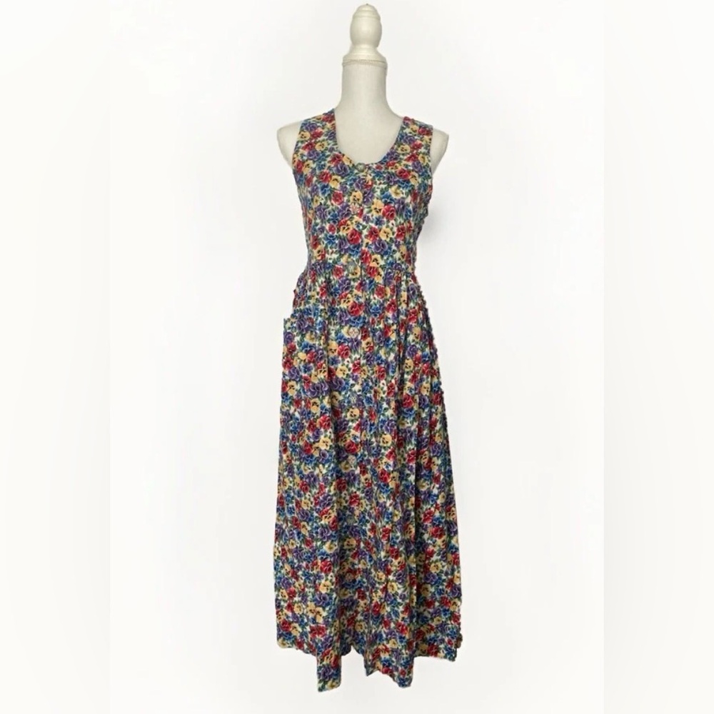 Dogwood Lane Vintage Sleeveless Button Front Floral Cottagecore Maxi Dress XS